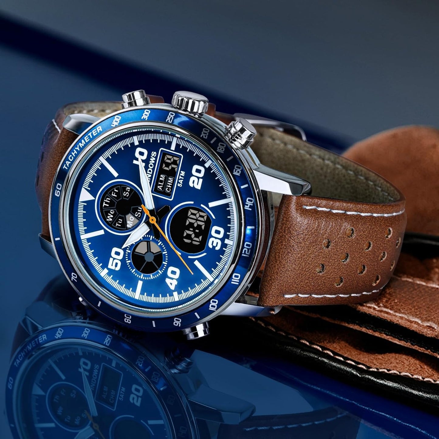 PINDOWS Men's Tactical Dual-Display Watch analog watch