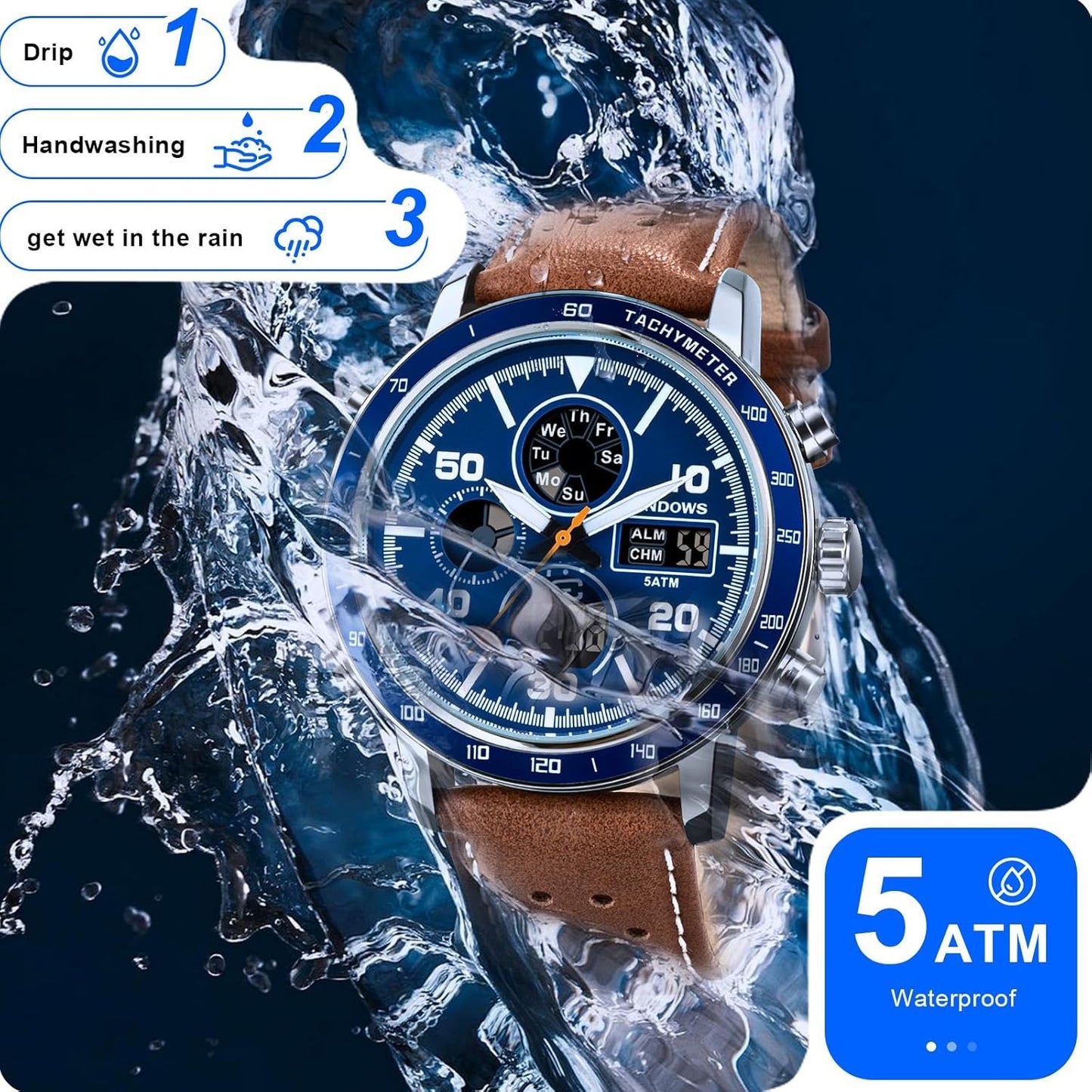 PINDOWS Men's Tactical Dual-Display Watch analog watch