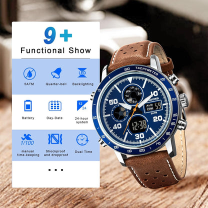 PINDOWS Men's Tactical Dual-Display Watch analog watch